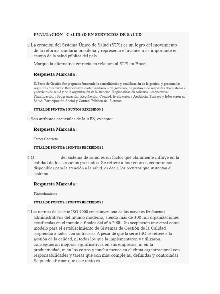 Evaluación - Calidad en El Servicio de Salud | PDF | Cuidado de la ...
