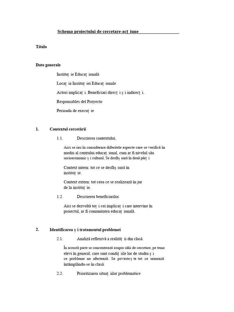 Schema Proiectului de Cercetare-Acțiune | PDF
