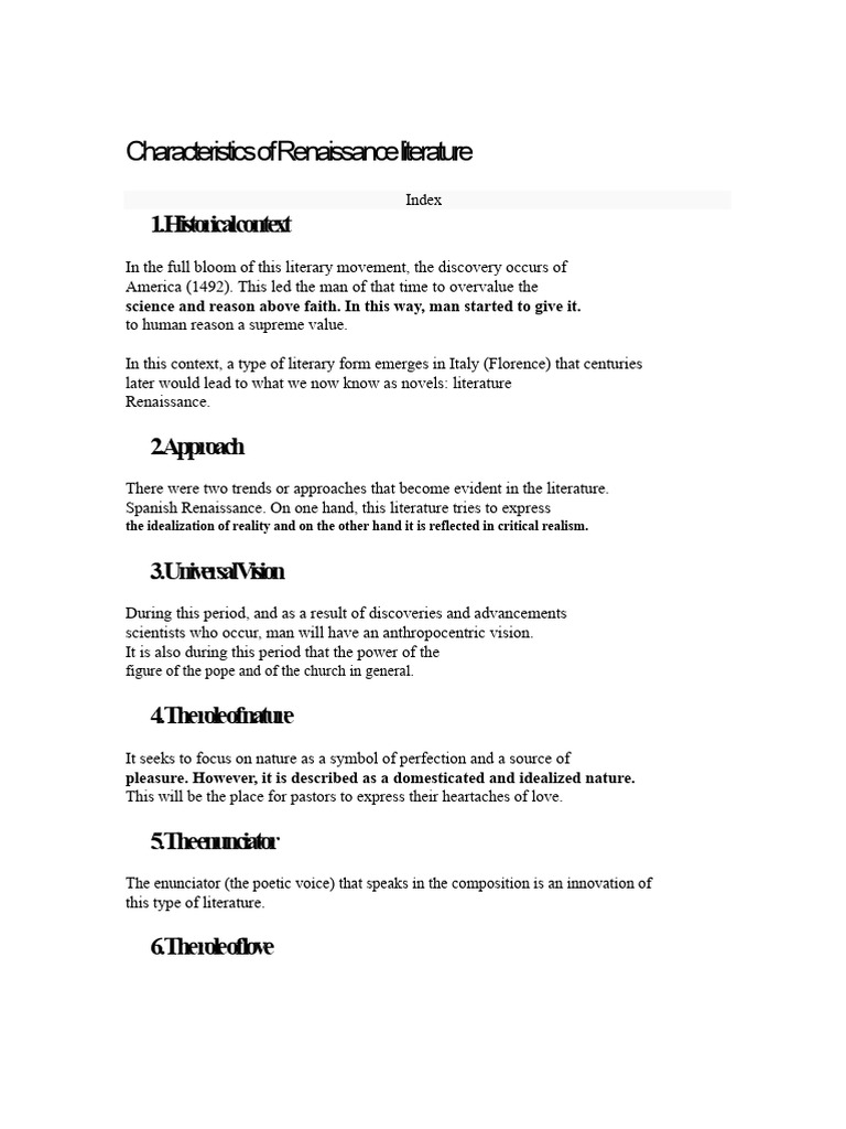 Characteristics of Renaissance Literature | PDF | Renaissance | Poetry