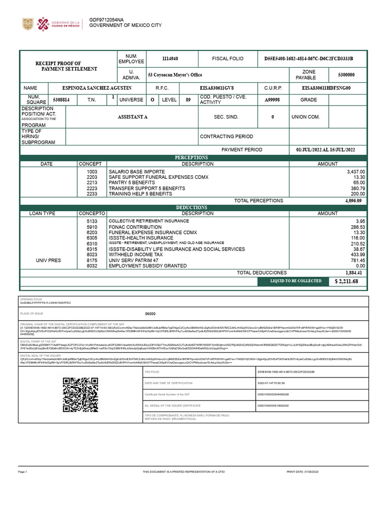 Mexico City Employee Payment Receipt | PDF | Public Finance | Business