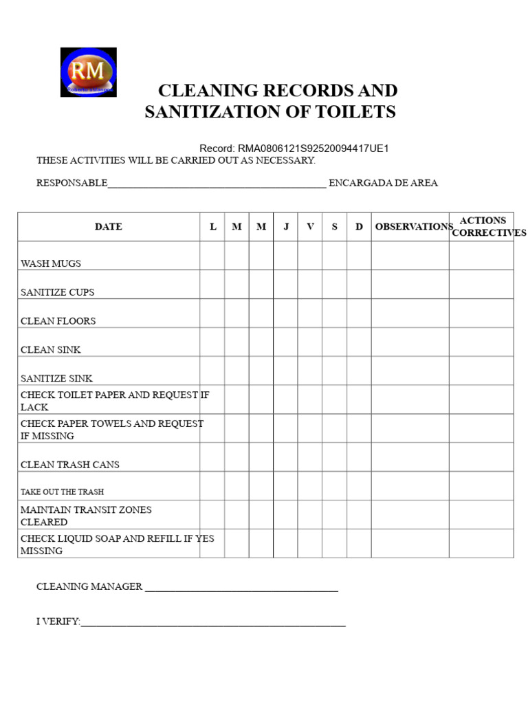 Cleaning and Sanitizing Records of Restrooms | PDF