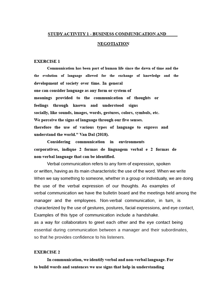 Study Activity 1 - Business Communication and Negotiation | PDF ...