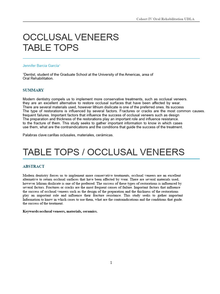 Occlusal Veneers in Dental Rehabilitation | PDF | Fracture | Tooth Enamel