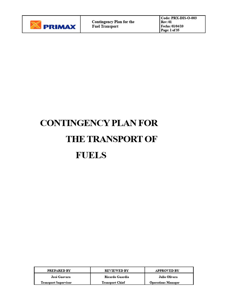 Fuel Transport Contingency Plan | PDF | Emergency | Transport