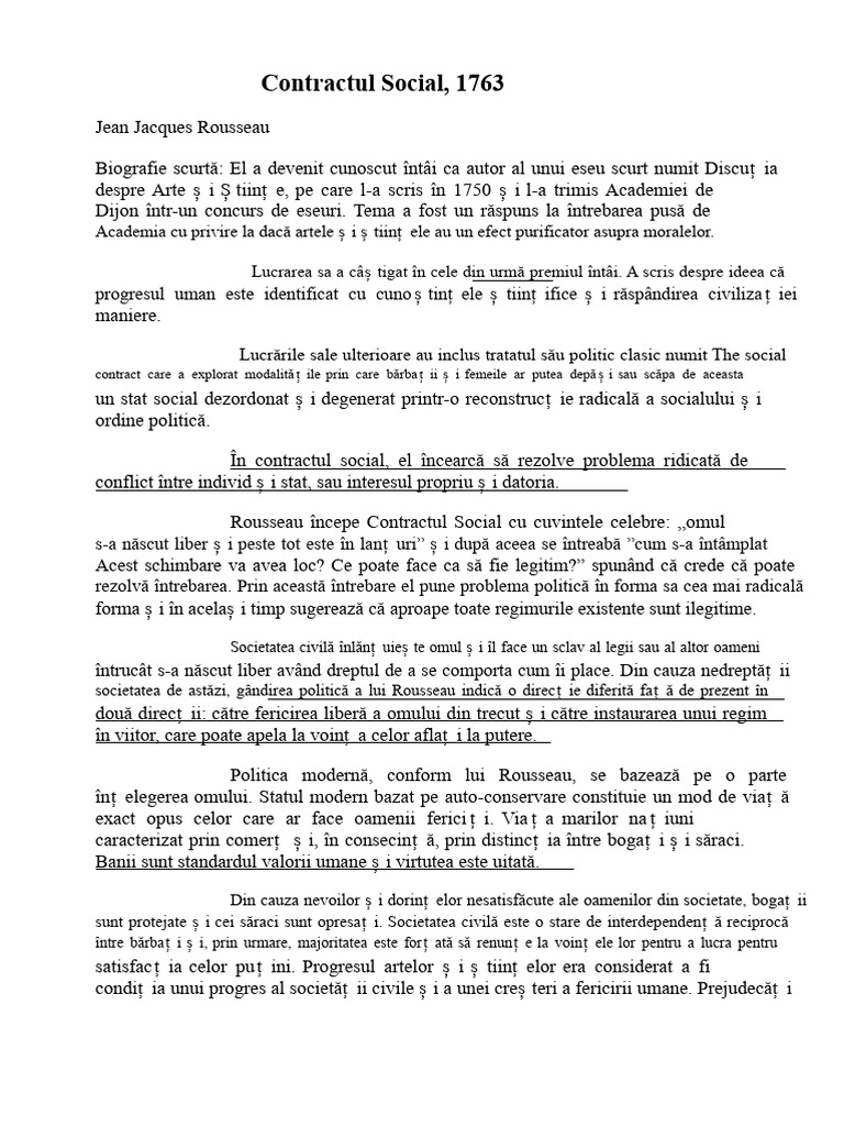 Contractul Social - Jean Jacques Rousseau | PDF