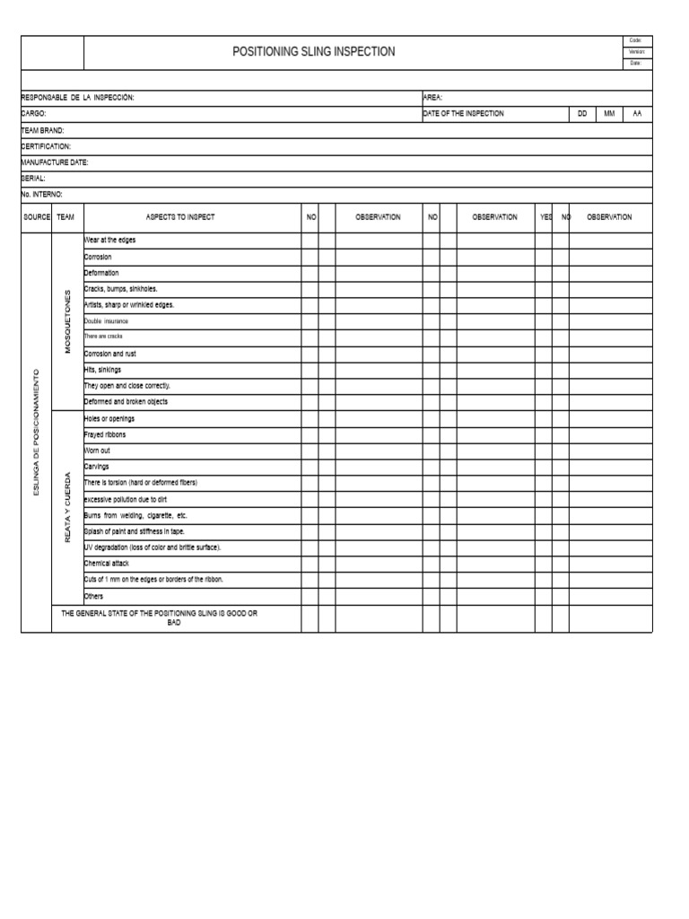 Positioning Sling Inspection | PDF