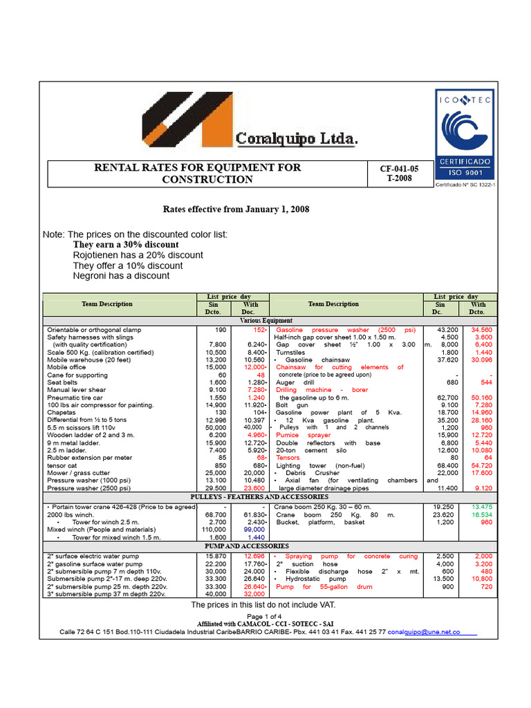 Construction Equipment Rental Rates | PDF | Scaffolding | Pump
