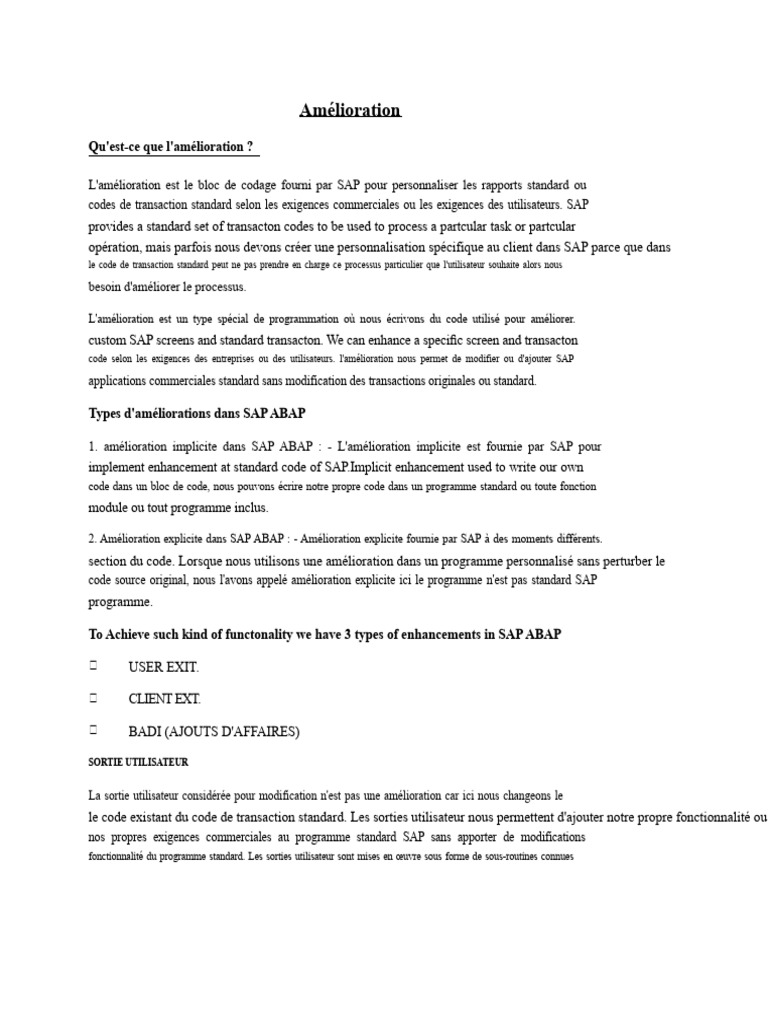 Améliorations SAP ABAP : Types et Méthodes | PDF | Interface ...