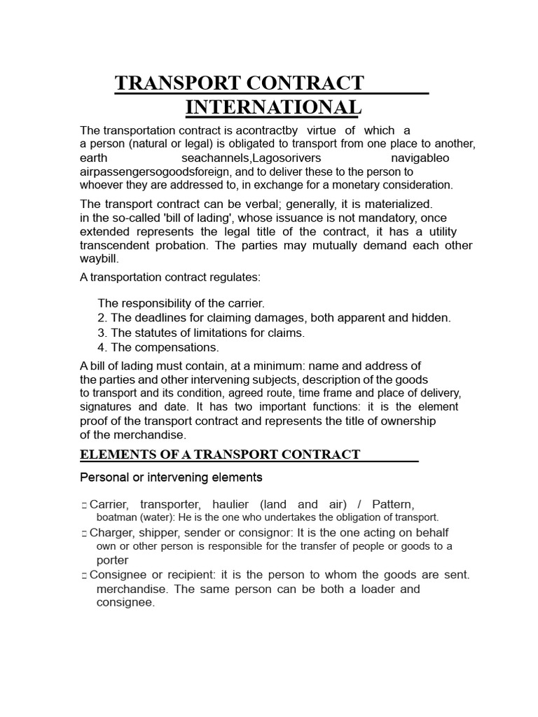 International Transport Contract | PDF | Bill Of Lading | Cargo