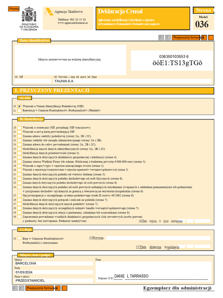 Pobierz Wypełnij Formularz 036 Aeat Skarb Państwa | PDF