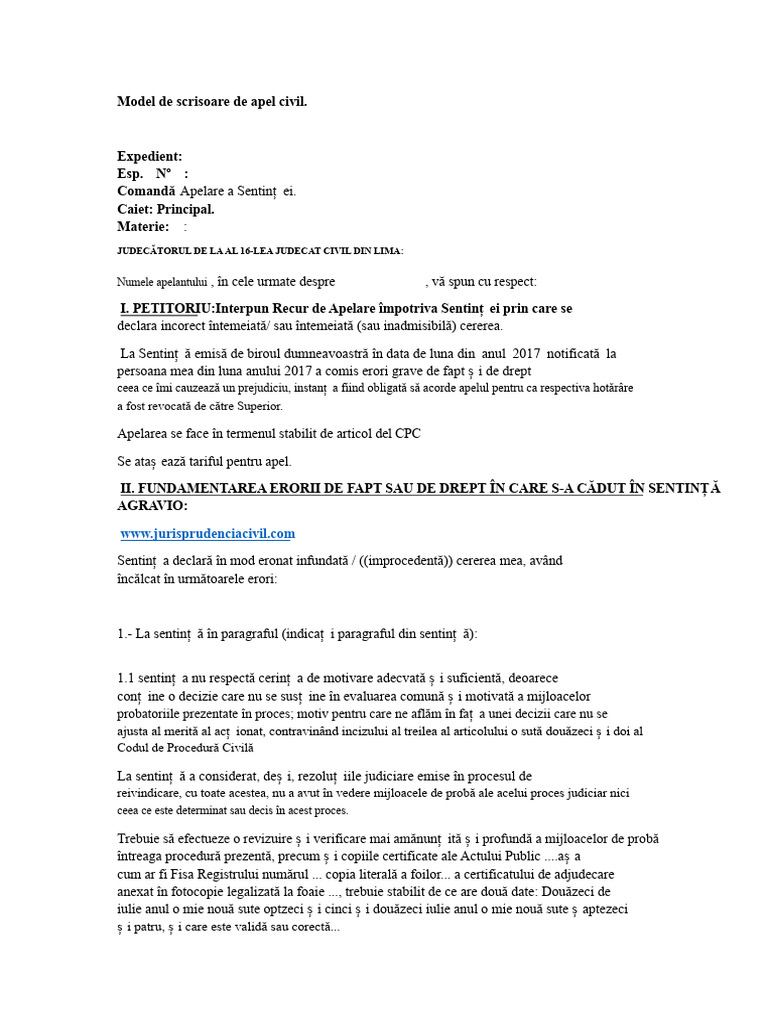 Model de Scrisoare de Apel Civil | PDF