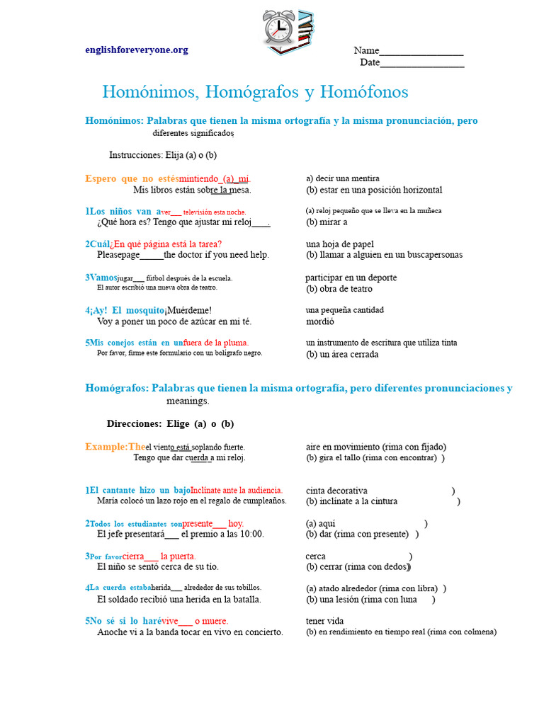 Homónimos, Homógrafos, Homófonos | PDF