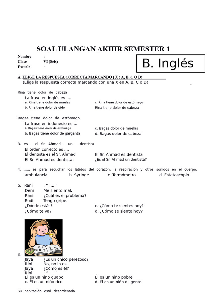 Examen Final Inglés Sexto Grado | PDF | Clima | Estaciones