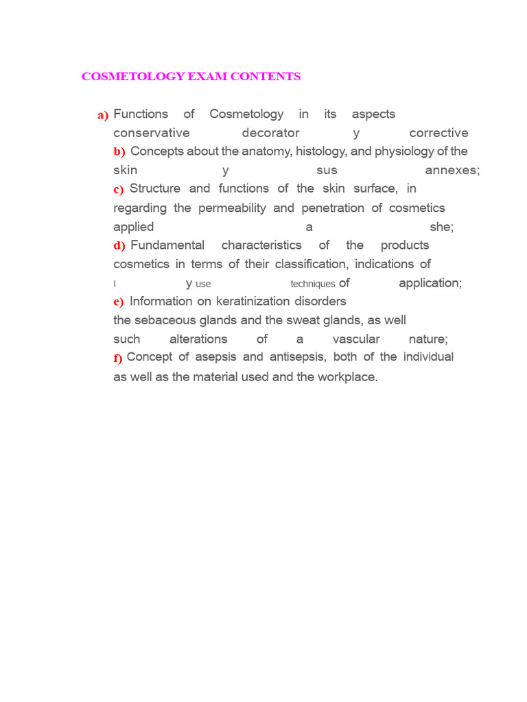 Cosmetology Exam Content Overview | PDF