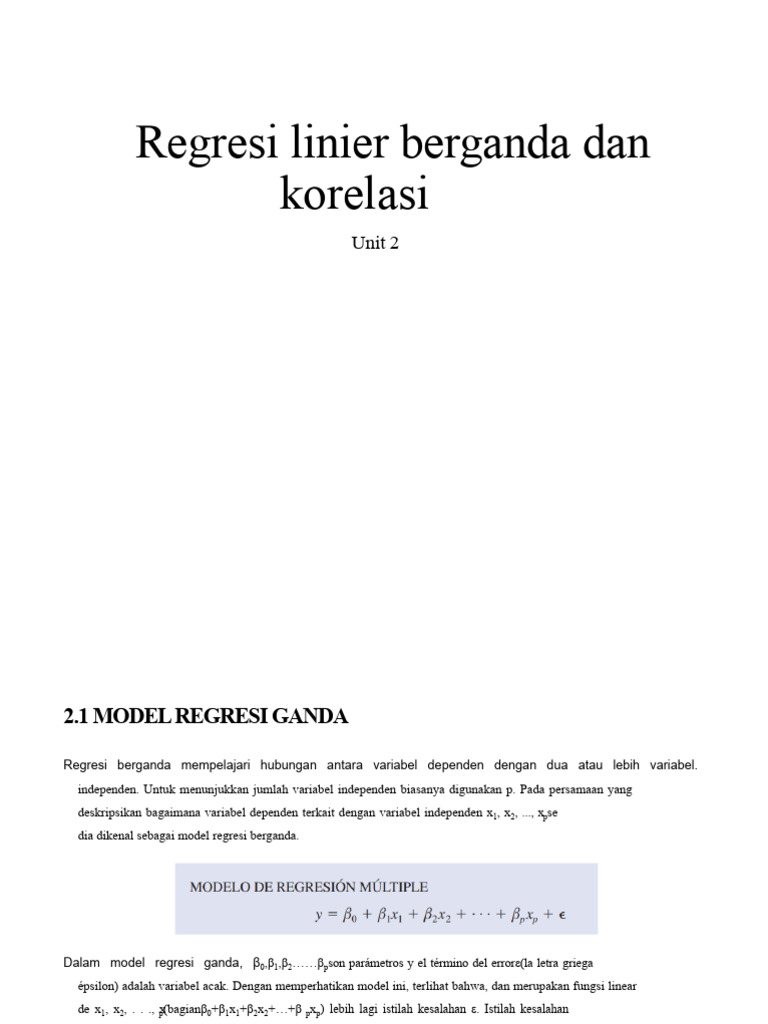 Model Regresi Linier Berganda dan Korelasi | PDF