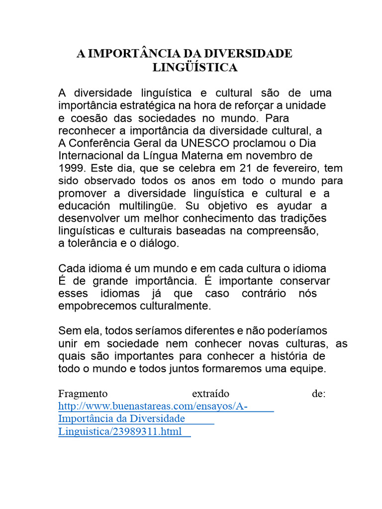 A Importância Da Diversidade Linguística | PDF