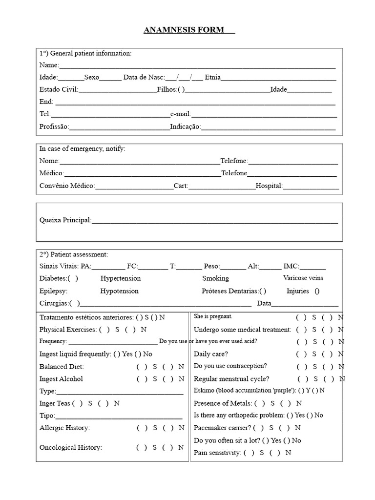 Anamnesis Form PDF | PDF | Medical Specialties | Clinical Medicine