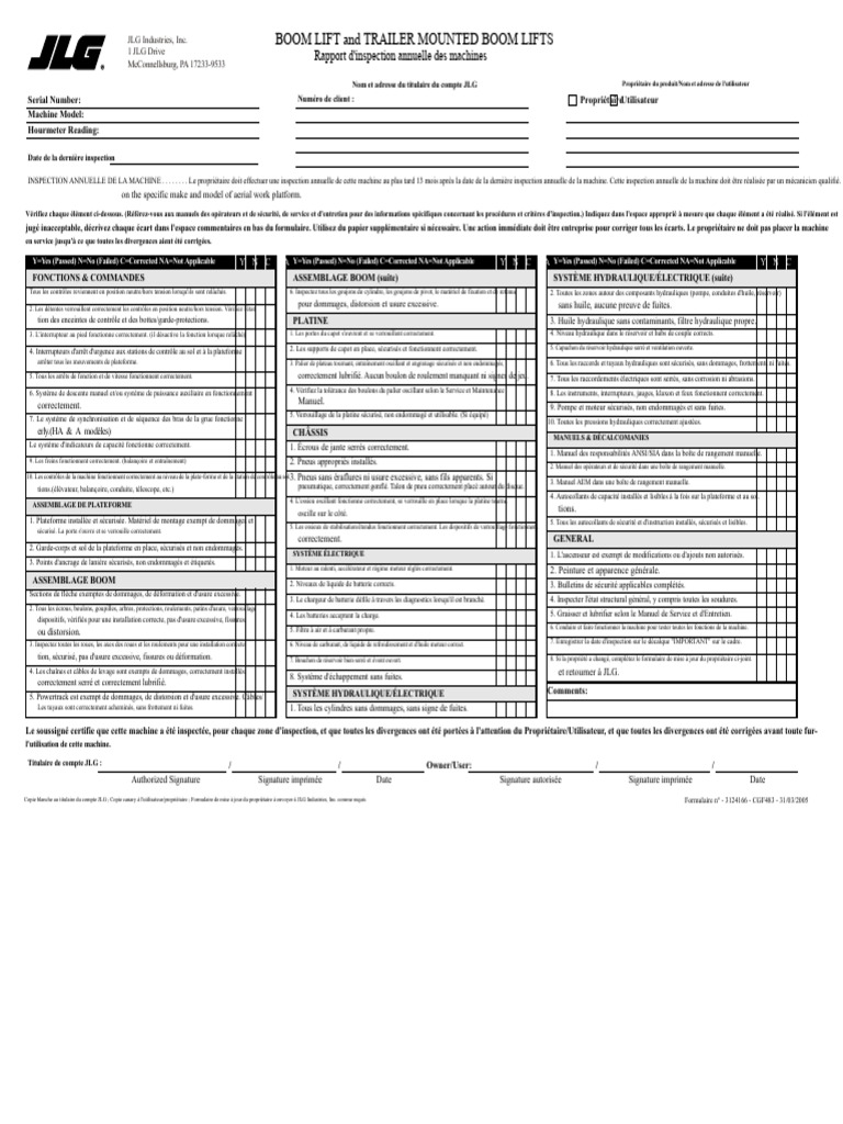 Rapport d'inspection annuelle JLG 2023 | PDF | Pneumatique (véhicule ...