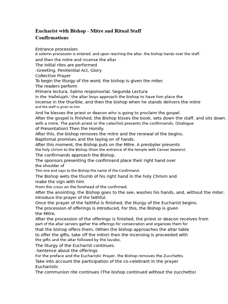 Eucharist Ceremony with Bishop Guide | PDF | Confirmation | Bishop