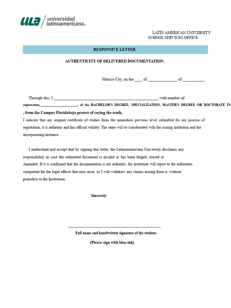 Authenticity Letter for Academic Documents | PDF