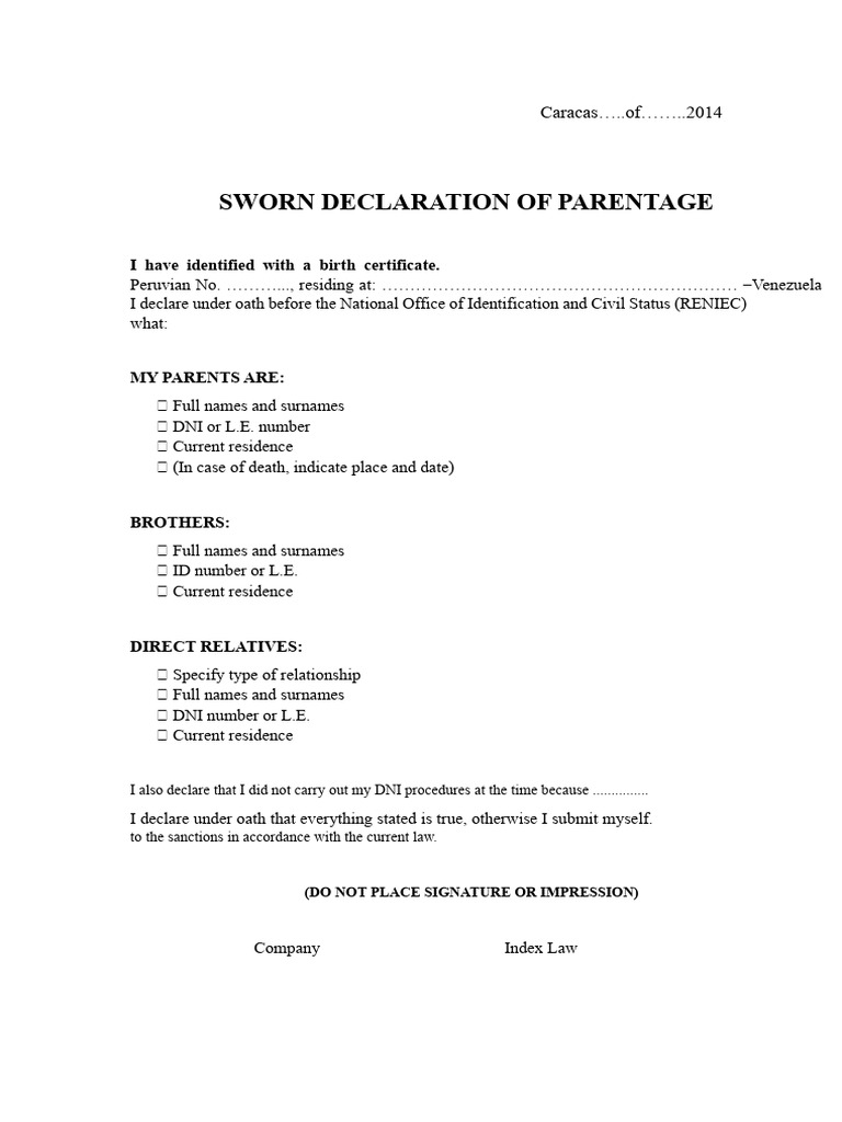 Affidavit of Kinship-2014 - Model | PDF