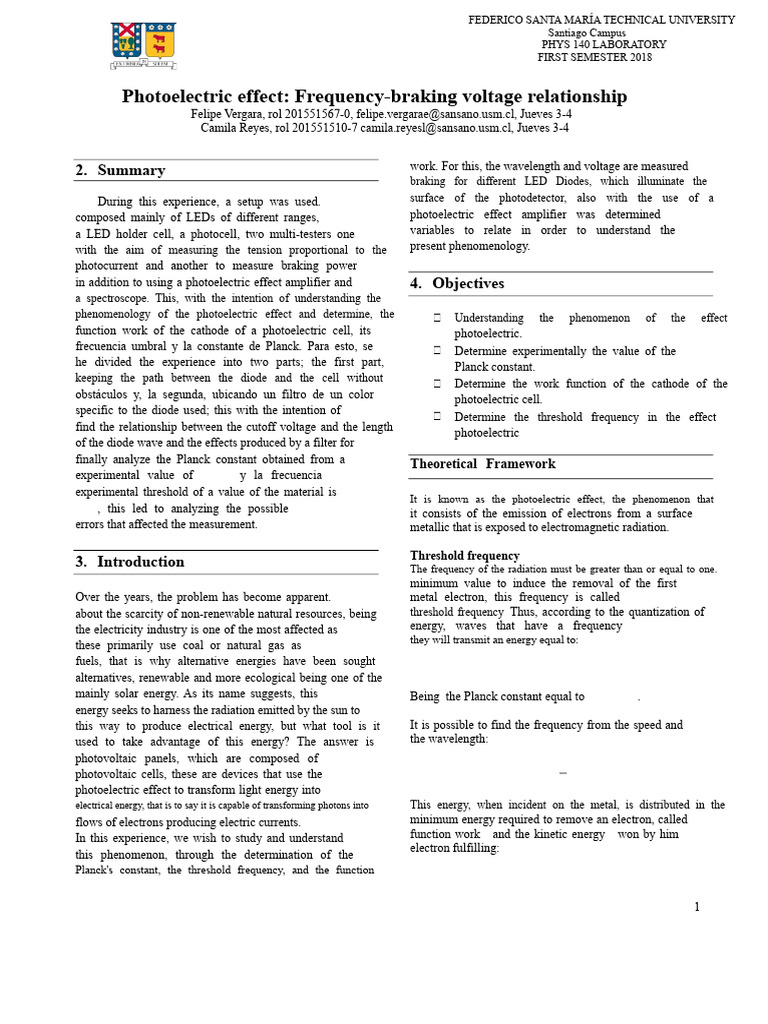 Photoelectric Effect Lab: Voltage & Frequency | PDF | Photoelectric ...