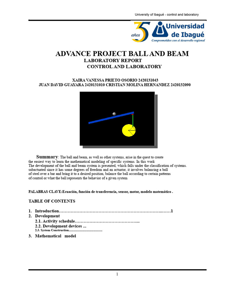 Ball and Beam Control System Report | PDF | System | Laplace Transform