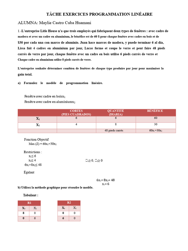 Modèle de programmation linéaire pour maximiser les profits | PDF ...