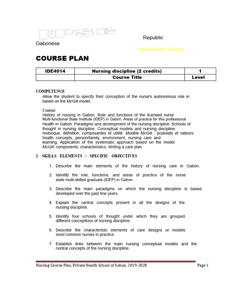 Nursing Course Plan for Gabon 2019-2020 | PDF | Educational Assessment ...