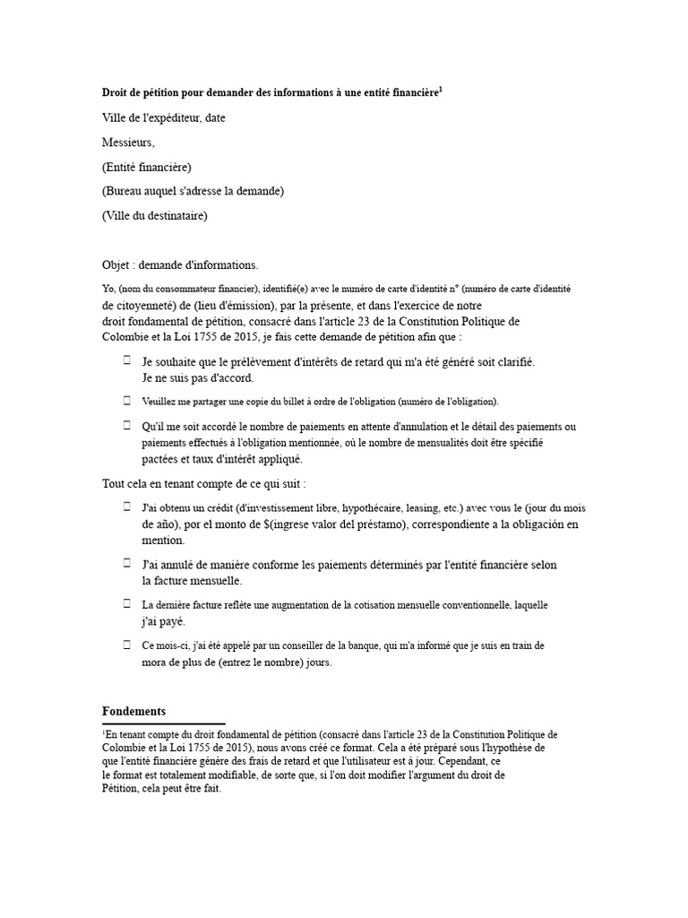 Demande d'informations financières en Colombie | PDF | Facture ...