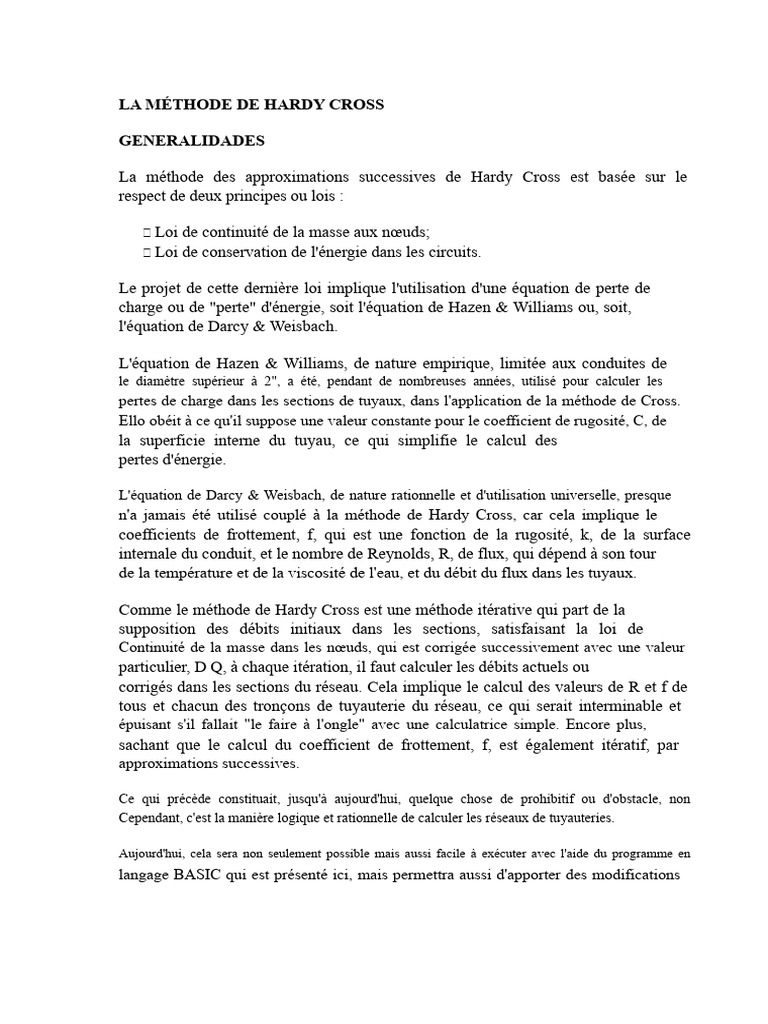 Méthode Hardy Cross pour réseaux d'eau | PDF | Physique appliquée et ...