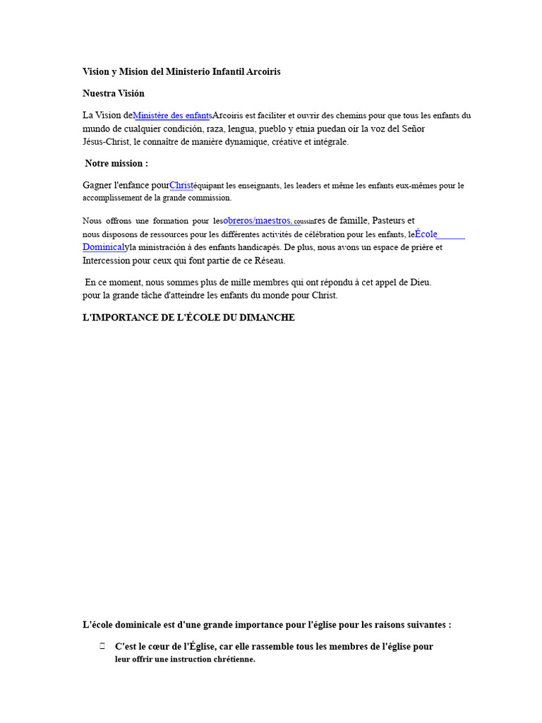 Vision et Mission du Ministère Arcoiris | PDF | Église chrétienne ...