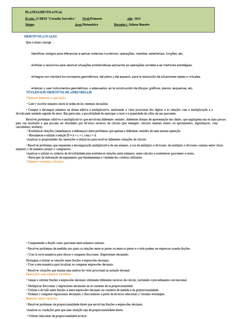 Planejamento Anual de Matemática 2023 | PDF | Matemática | Geometria