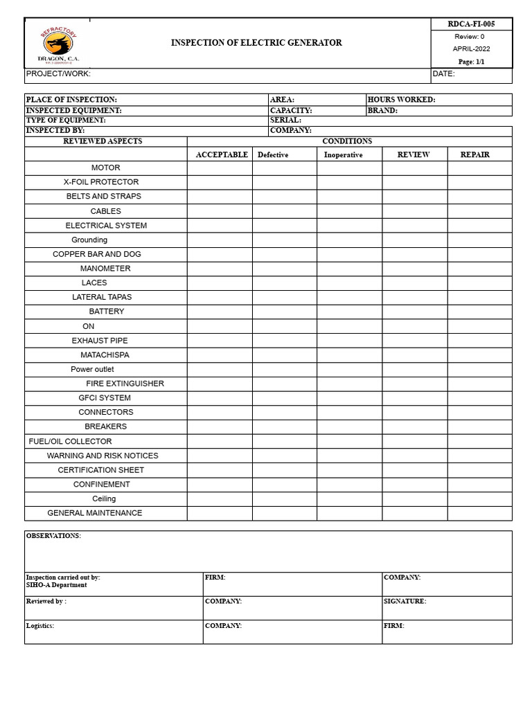 Electric Generator Inspection Report | PDF | Electrical Engineering ...