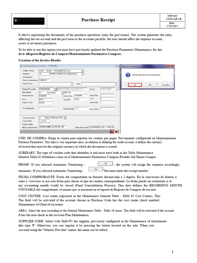 CONCAR CB Purchase Receipt Guide | PDF | Receipt | Voucher