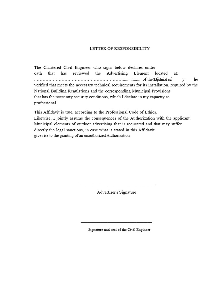 Civil Engineer Responsibility Letter | PDF