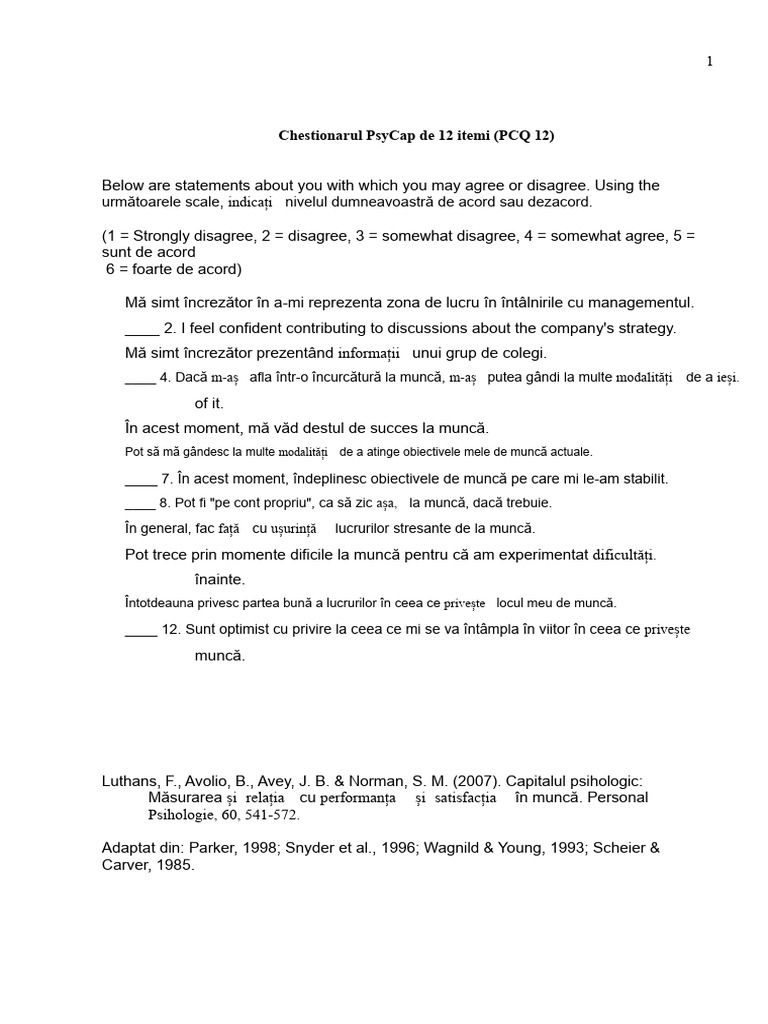 Chestionar PsyCap | PDF