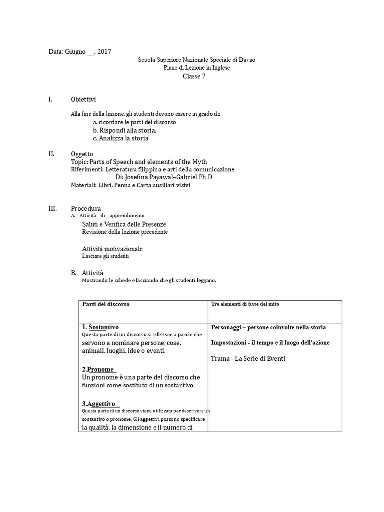Piano Di Lezione in Inglese Classe 7 | PDF