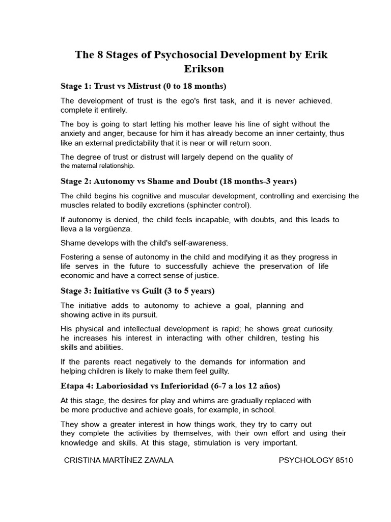 The 8 Stages of Psychosocial Development by Erik Erikson - cRIS | PDF ...