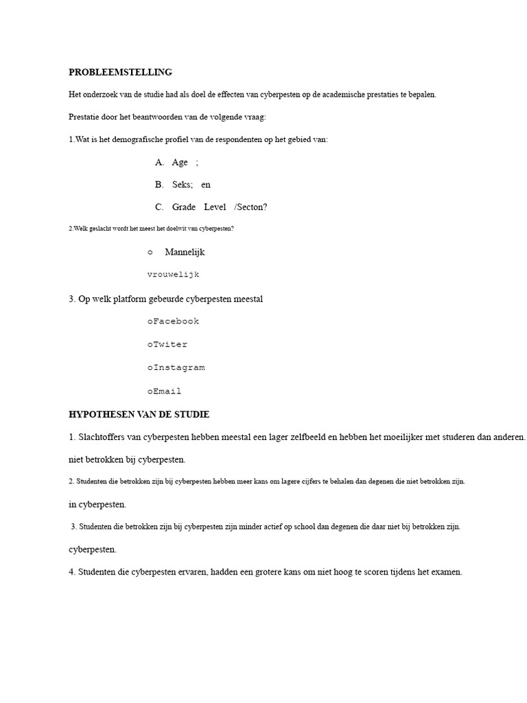 Probleemstelling en Doel Van de Studie | PDF