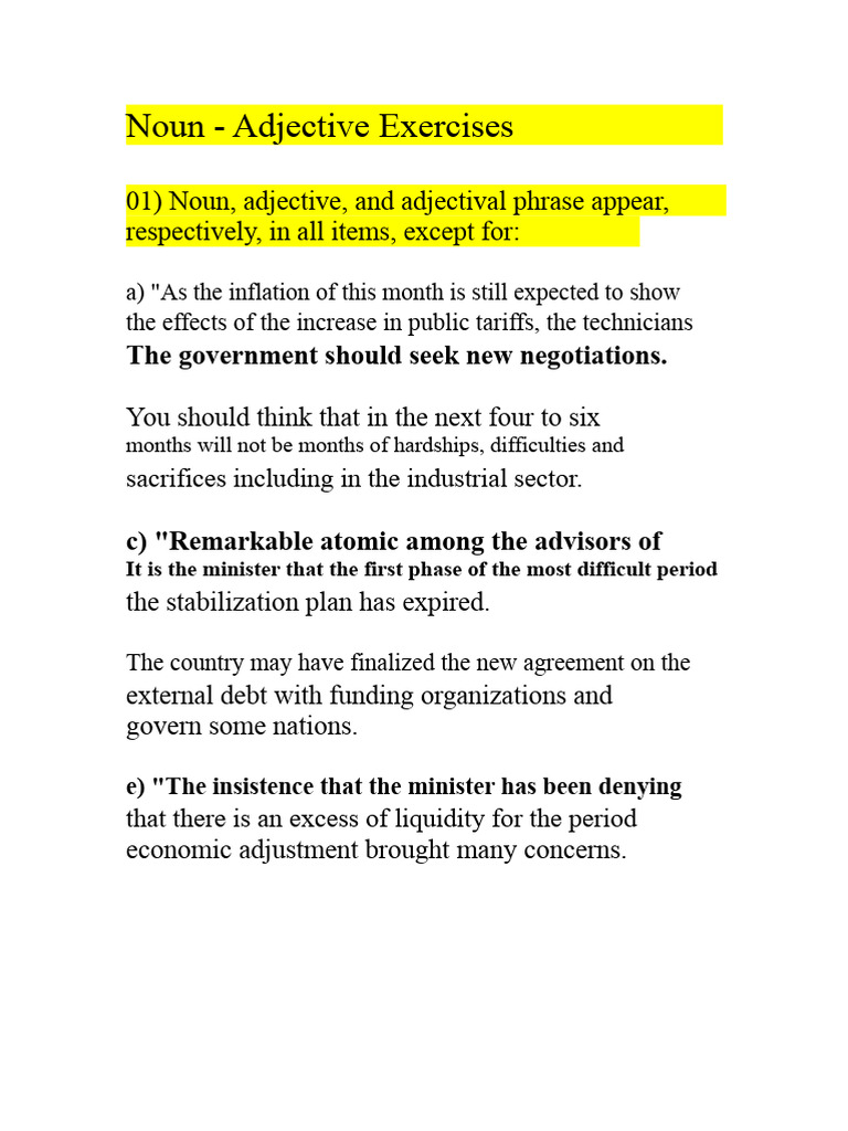 Noun and Adjective Exercise Guide | PDF | Adjective | Noun