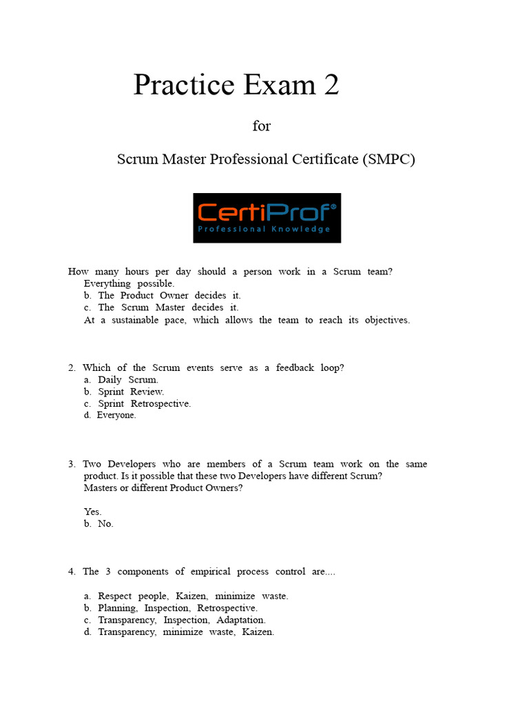 Scrum Master Certification Practice Exam | PDF | Scrum (Software ...