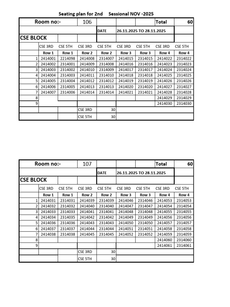 Seating Plan for 2nd Sessional Nov 2025 | PDF | Military Operations ...