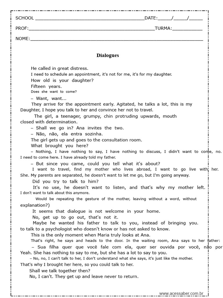 Portuguese Activity - Text Interpretation - 7th Grade - Editable Model ...