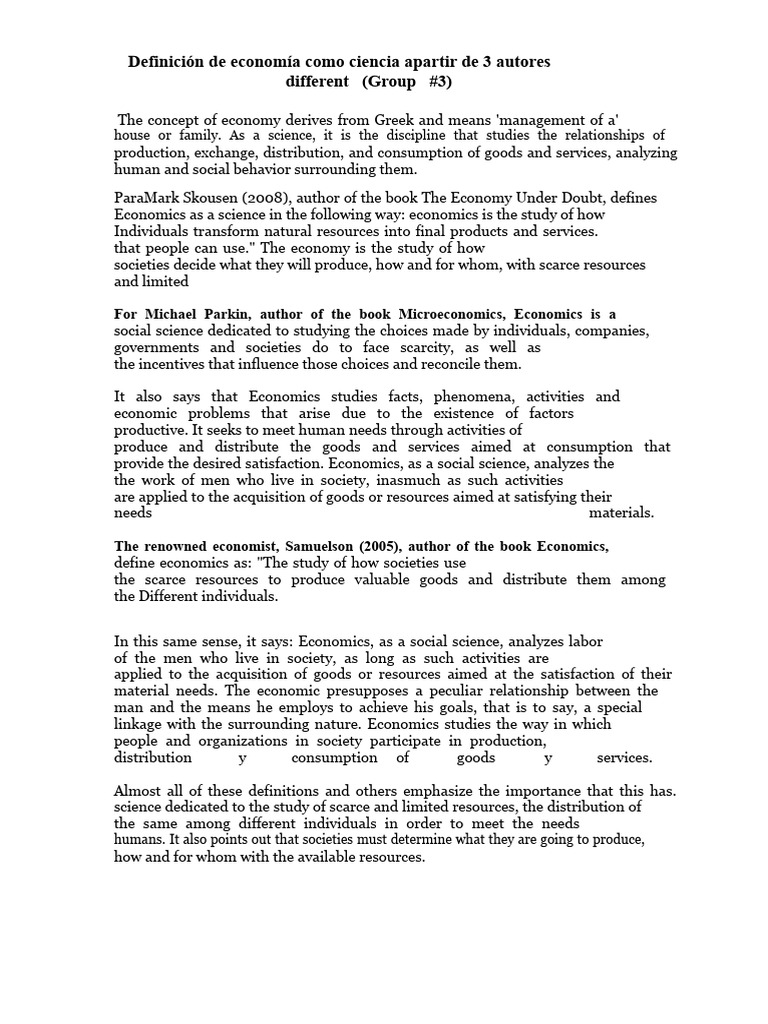 Definition of Economics Based On 3 Different Authors | PDF | Economics ...