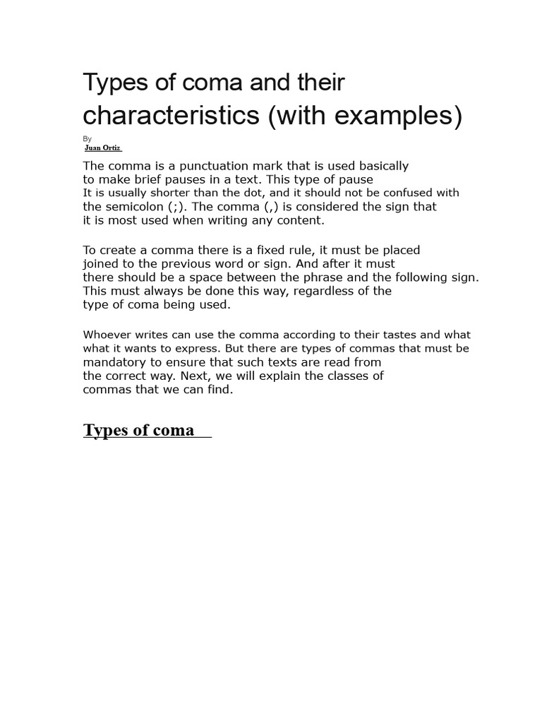 Types of Coma and Their Characteristics | PDF | Punctuation | Comma
