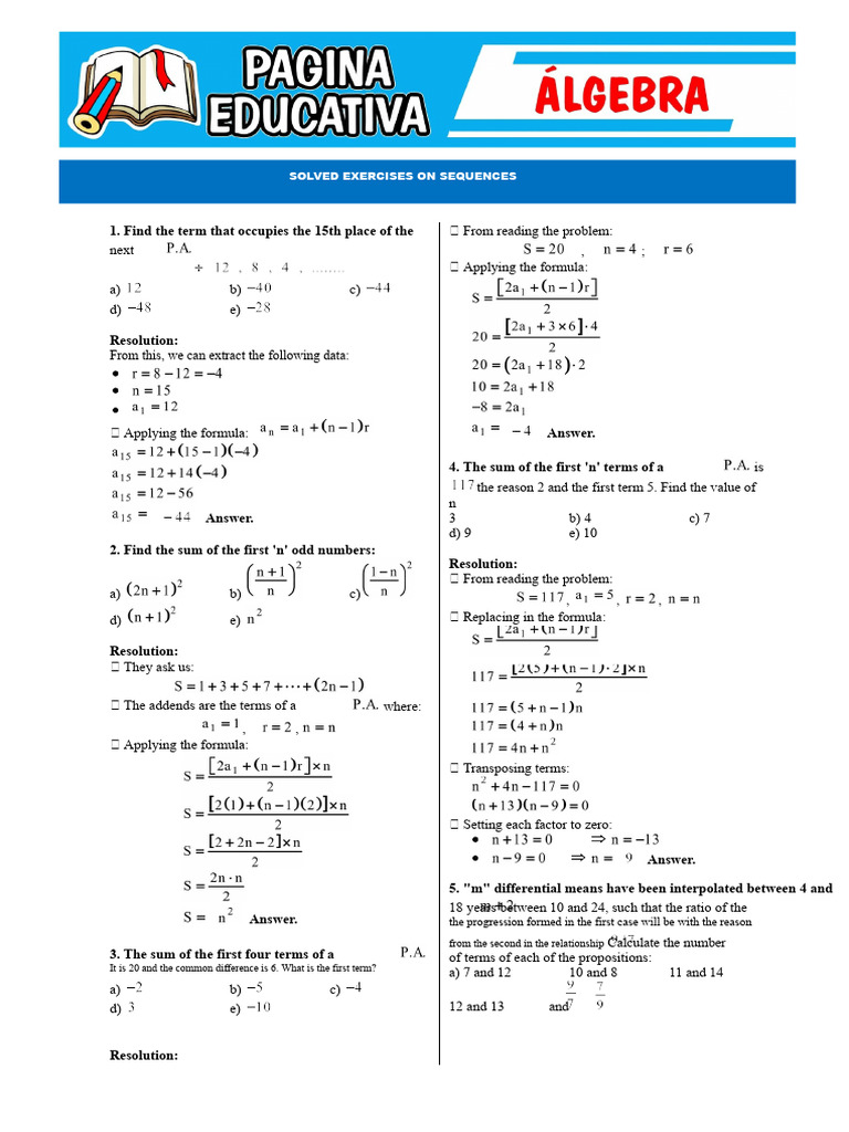 Solved Exercises on Sequences and Progressions | PDF | Numbers | Area