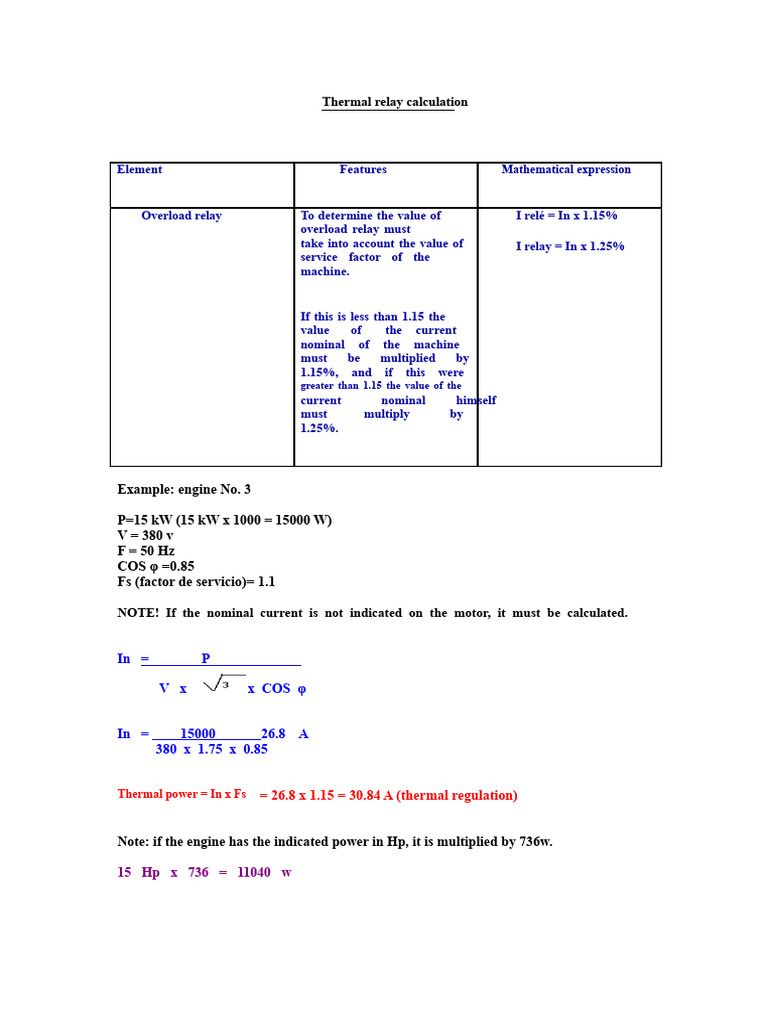 Thermal Relay and Contactor Calculations | PDF | Inductor | Electric Motor