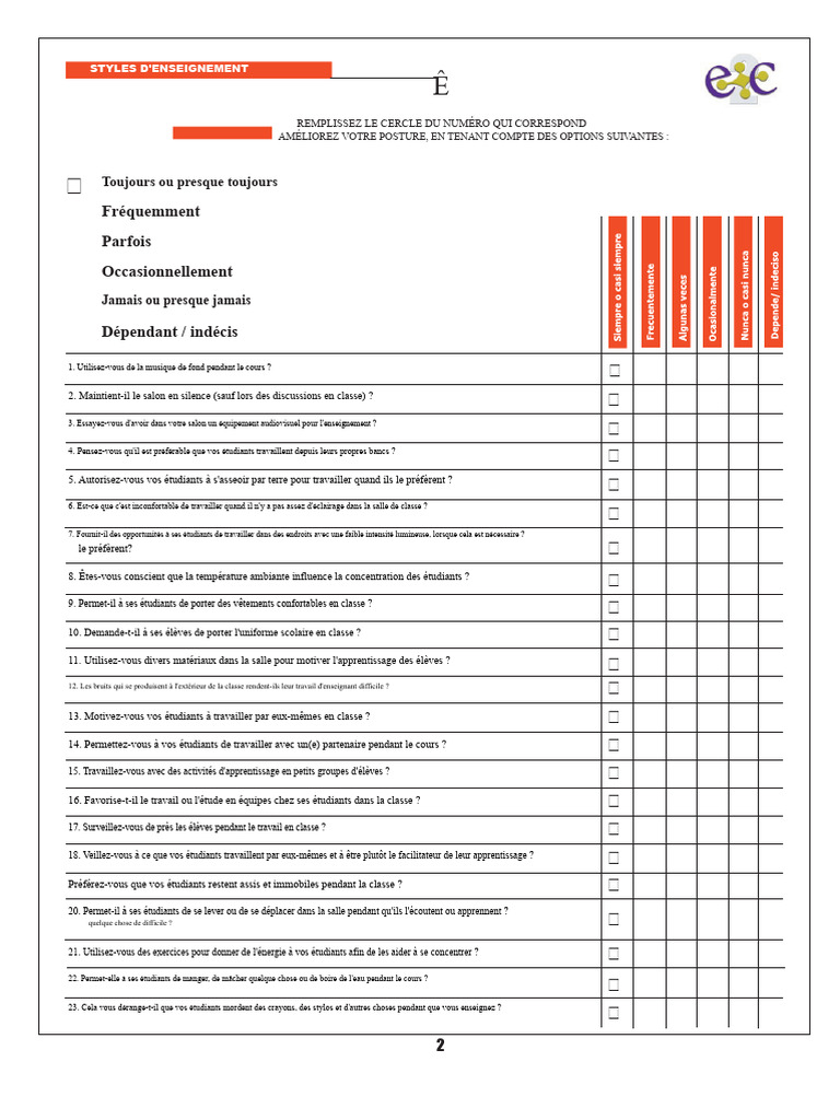 Évaluation des Styles d'Enseignement | PDF | Enseignement | Apprentissage