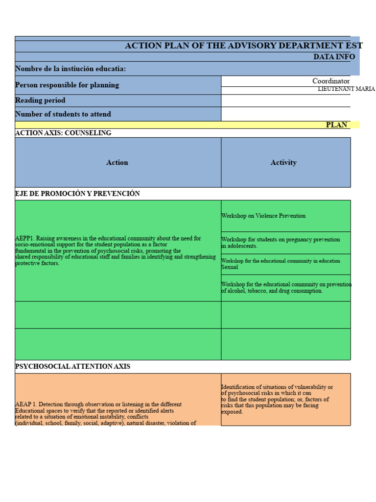 2023 Format Action Plan of The Student Counseling Department | PDF ...